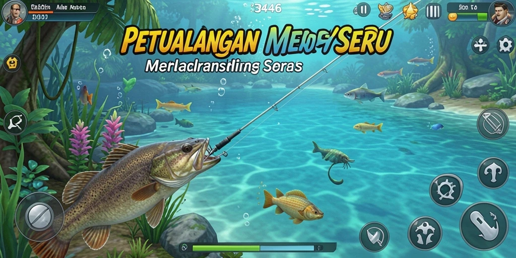 Gameplay menarik saat memancing di berbagai lokasi.