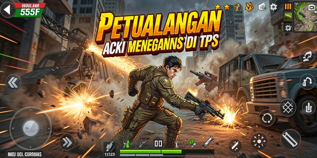 Tampilan menegangkan dari gameplay 555F dalam aksi TPS.