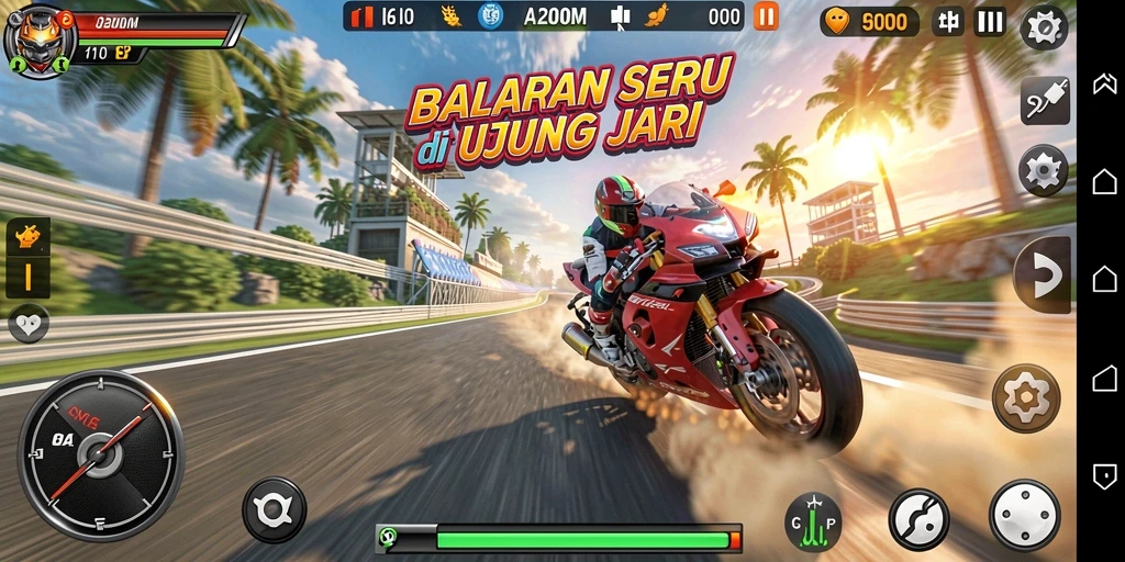 Screenshot gameplay A200M menampilkan aksi balapan yang intens dan grafis memukau.