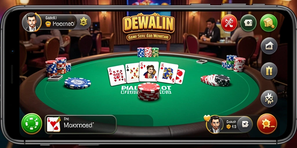 Tampilan utama DEWALIN menampilkan suasana meja poker yang mendebarkan.