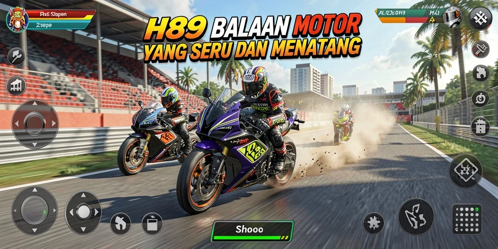 Tampilan gameplay H89 dengan balapan motor yang intens.