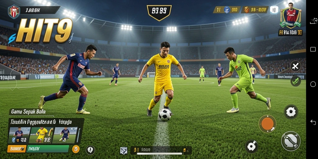 Tangkapan layar utama HIT9 menampilkan gameplay sepak bola yang dinamis dan menarik.