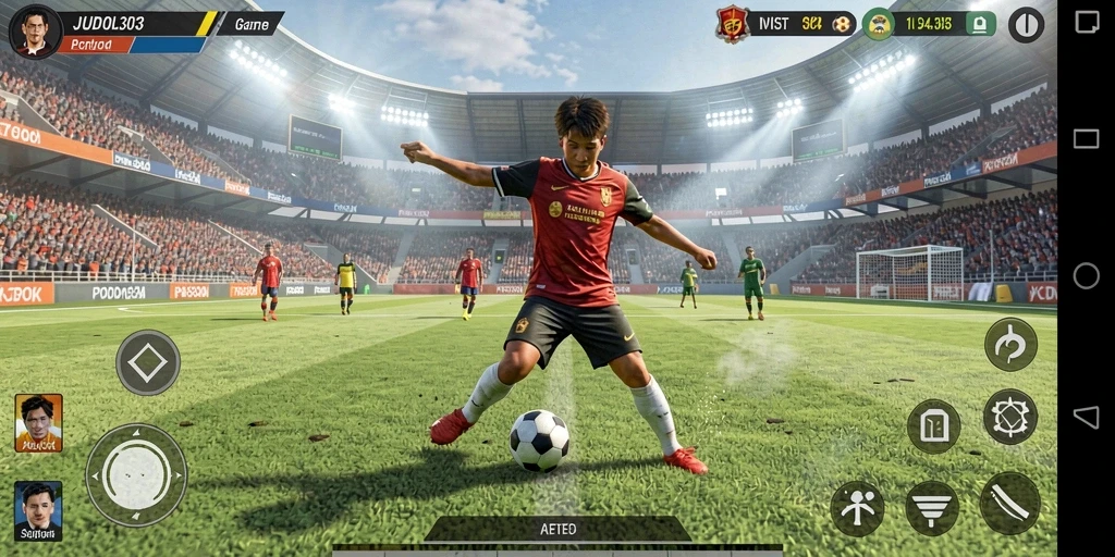Tampilan utama permainan JUDOL303 dengan aksi sepak bola yang seru.