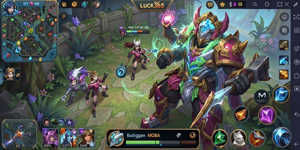 Screenshot gameplay LUCK365 yang mendebarkan di arena MOBA.