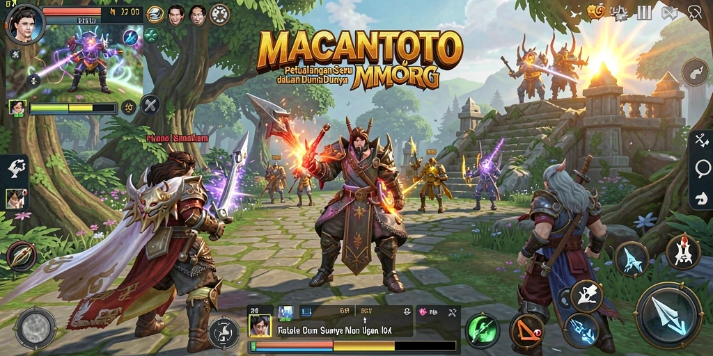 Tampilan gameplay epik dari MACANTOTO yang menampilkan pertempuran antar pemain.