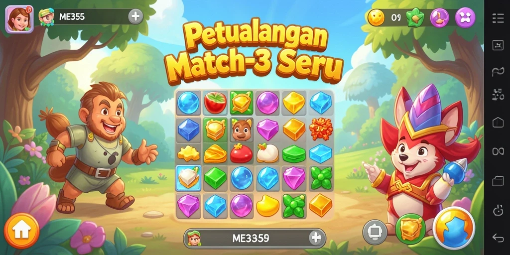Gameplay seru ME355 dengan tantangan Match-3 yang menarik.