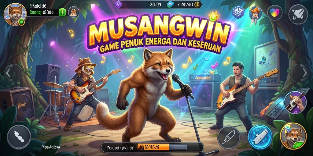 Screenshot gameplay MUSANGWIN dengan berbagai alat musik virtual yang interaktif.