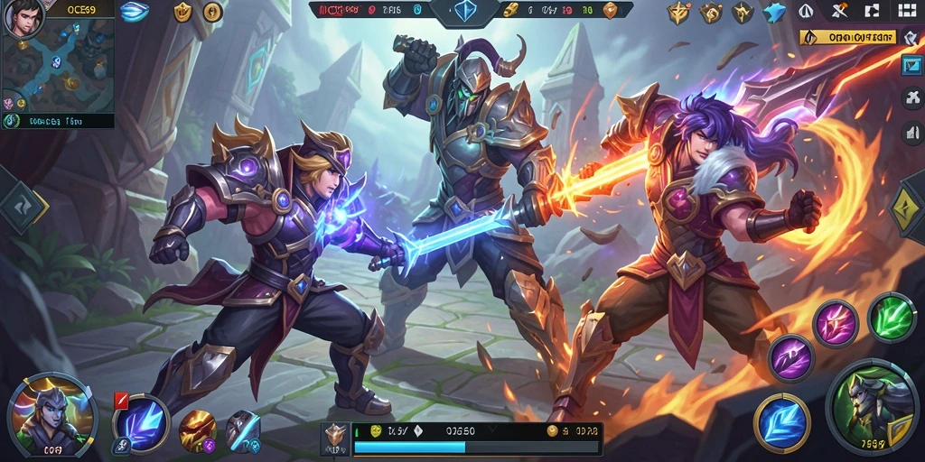 Screenshot utama OCE69 menampilkan pertarungan seru antar karakter MOBA.