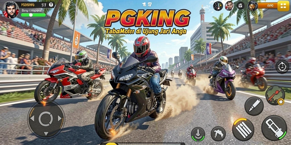 Tampilan seru dari gameplay PGKING dengan aksi balapan motor.