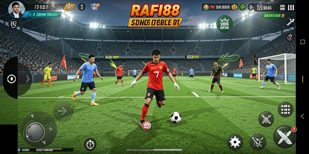 Tampilan gameplay seru dalam pertandingan sepak bola.