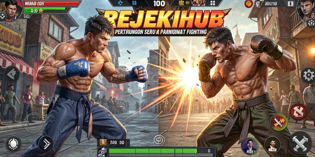 Screenshot gameplay seru dari REJEKIHUB penuh aksi pertarungan.
