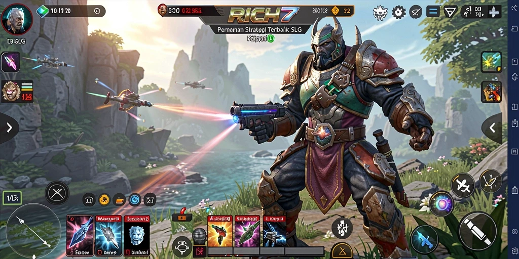 Screenshot RICH7 menampilkan aksi strategis dalam membangun kerajaan.