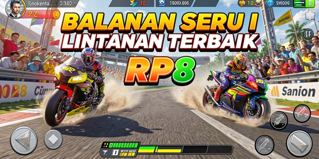 Screenshot gameplay RP8, menampilkan aksi balapan yang mendebarkan.