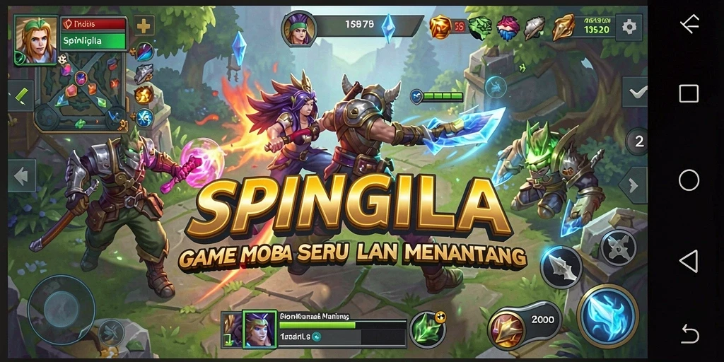 Tampilan seru dari gameplay SPINGILA dalam arena MOBA.