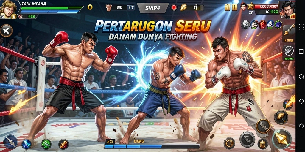 Tampilan gameplay SVIP4 yang penuh aksi dalam pertarungan Fighting.