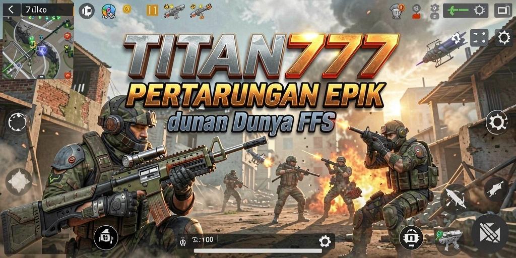 Screenshot gameplay TITAN777 menampilkan aksi tembak-menembak yang mendebarkan.