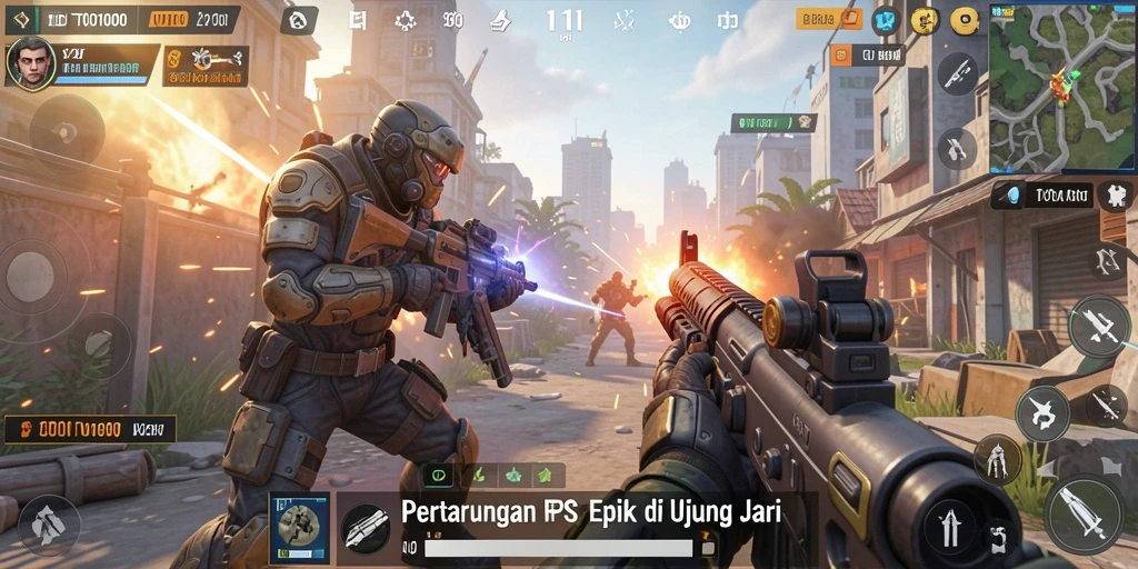 Screenshot utama TOTO1000 menampilkan momen menegangkan dalam pertempuran FPS.